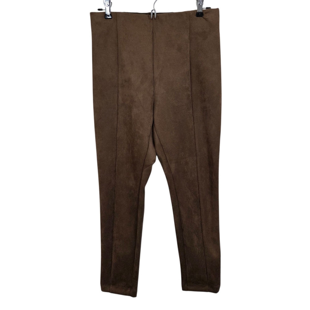 NWT LOFT Faux Suede Brown Legging Pants Elastic Waist Ankle Zip Medium Petite